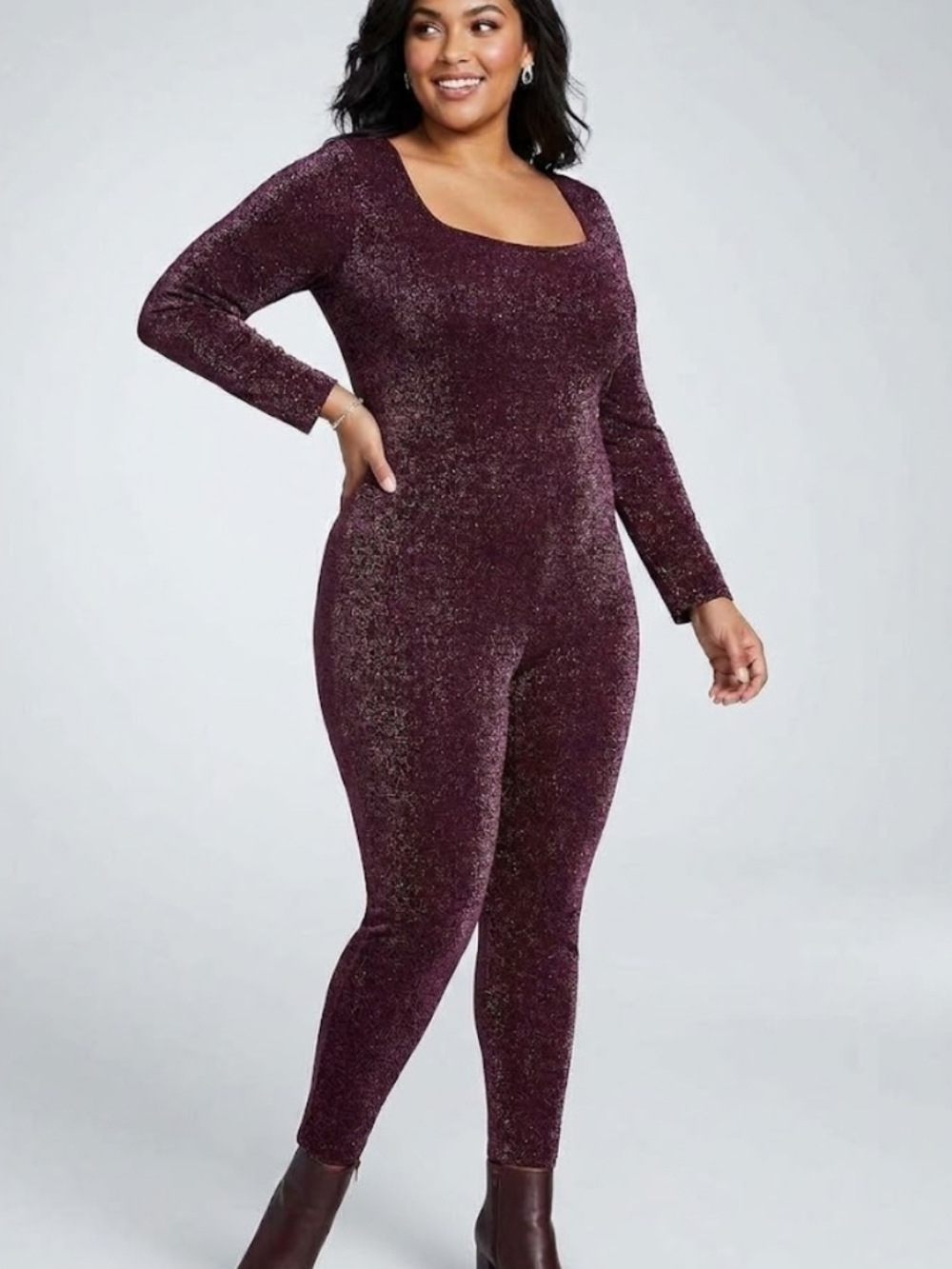 Victoria's Secret Metallic Plum Scoop-Neck Long-Sleeve Jumpsuit XXL NWT